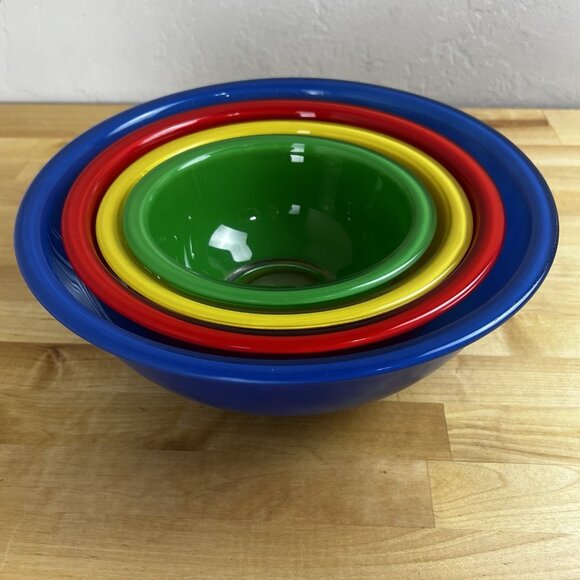 Pyrex | Dining | Vintage Pyrex Primary Colors Set Of 4 Glass Clear ...